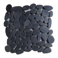 cheap patio black flat cutting polished pebble mat tile