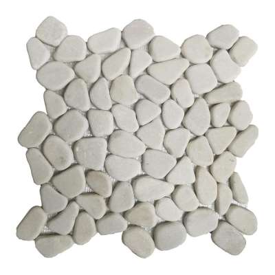 white flat cutting pebble mesh stone tile for floor